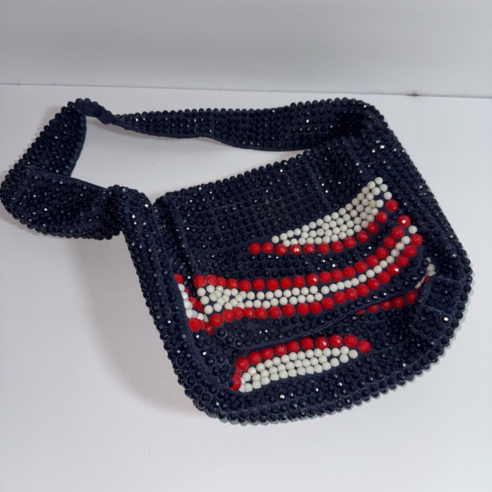 Elegant Navy Beaded Shoulder Bag
